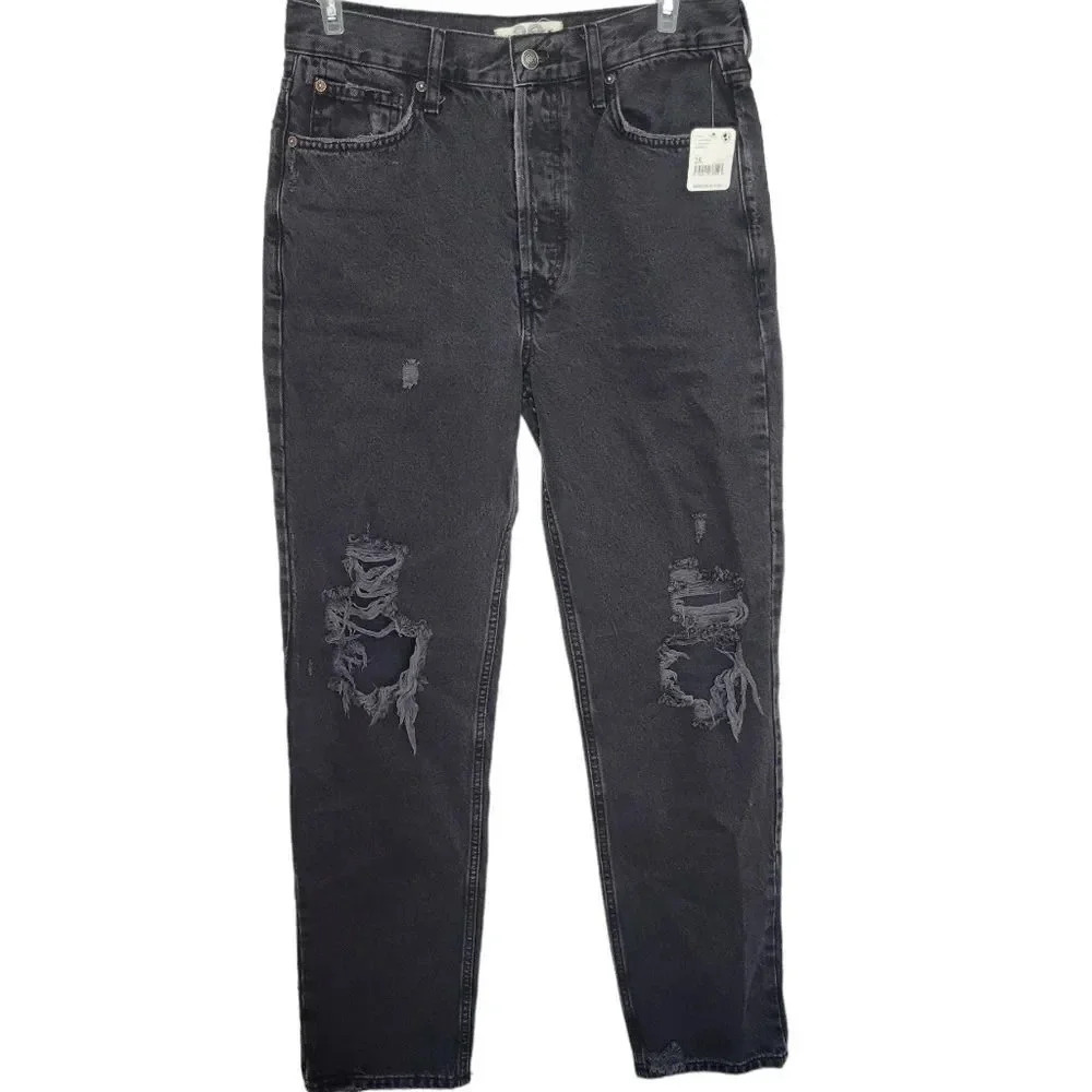 Free People We the Free The Lasso High Waist Straight Leg Jeans Washed Black
